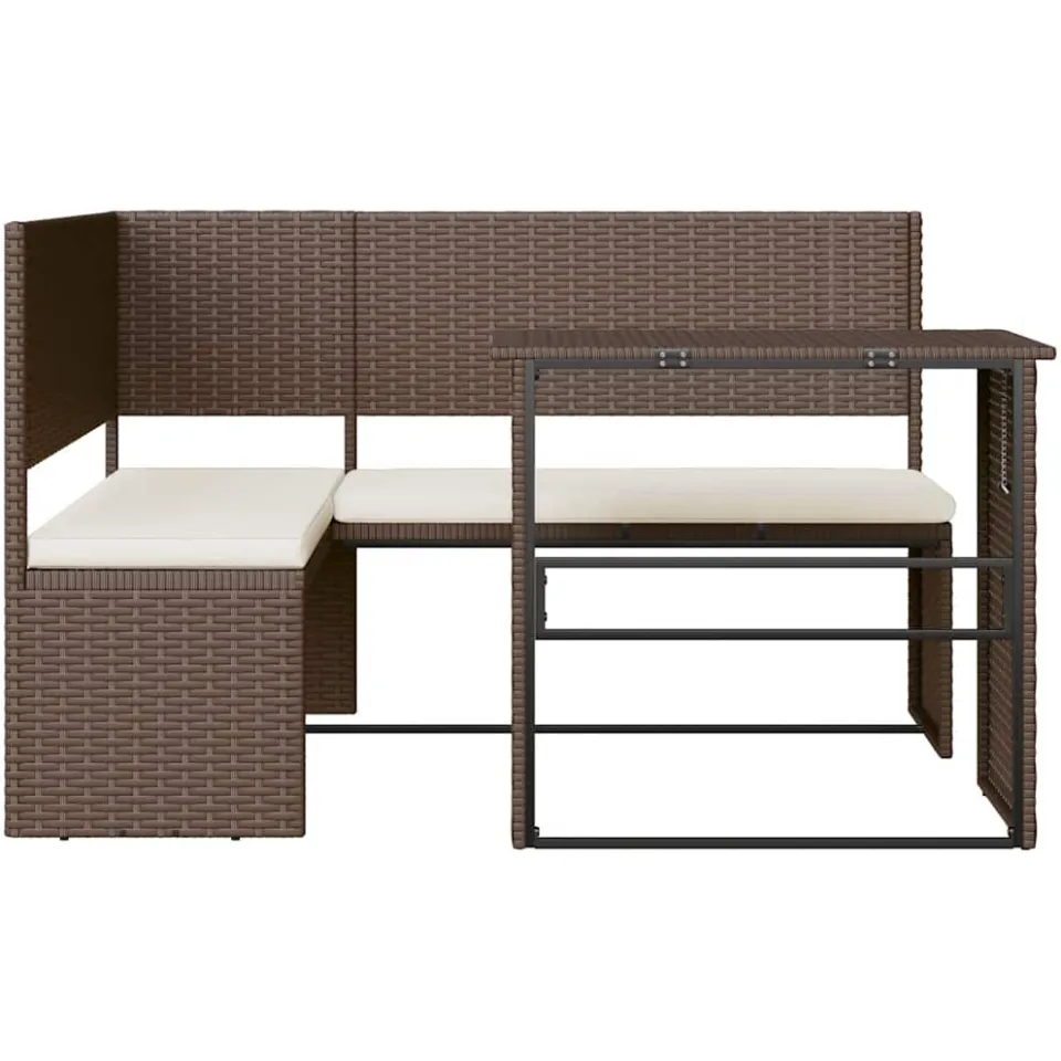 vidaXL Tuinbank met tafel en kussens L-vormig poly rattan bruin, foto 2
