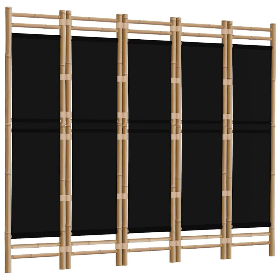 vidaXL Kamerscherm 5-panelen inklapbaar 200 cm bamboe en canvas Zwart