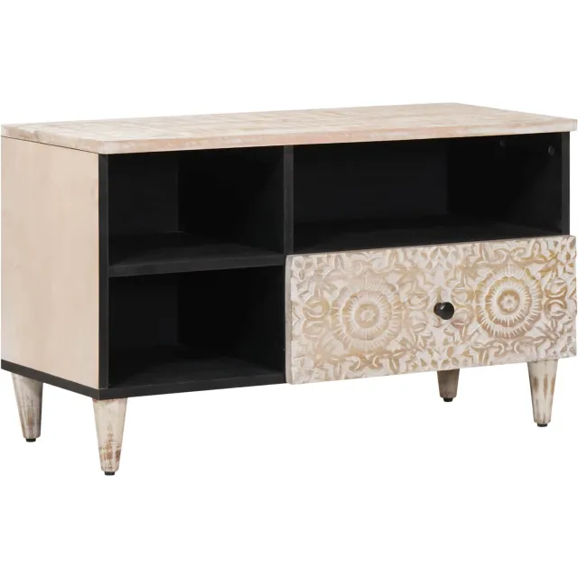vidaXL TV-kast Wit 80 x 33,5 x 46 cm Massief Mango Hout