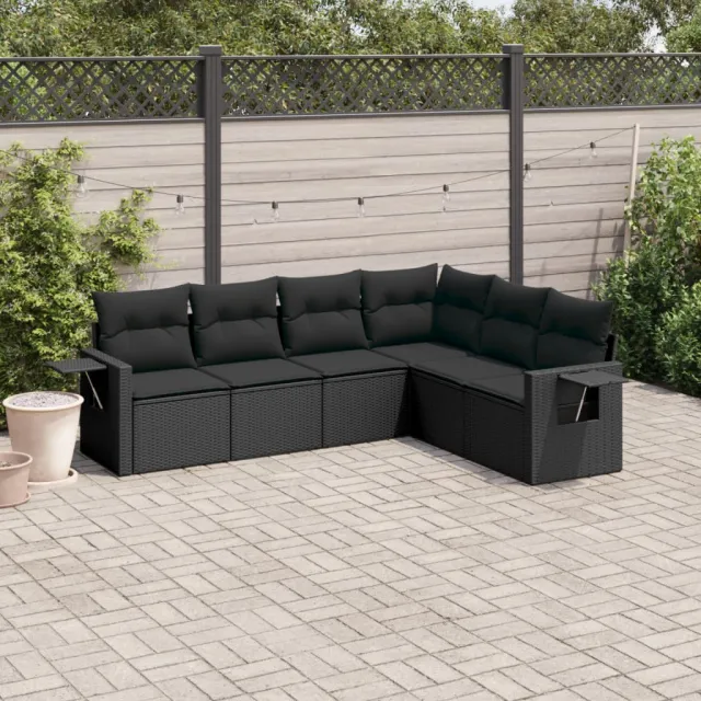 vidaXL 6-delige Loungeset met kussens poly rattan zwart, foto 2