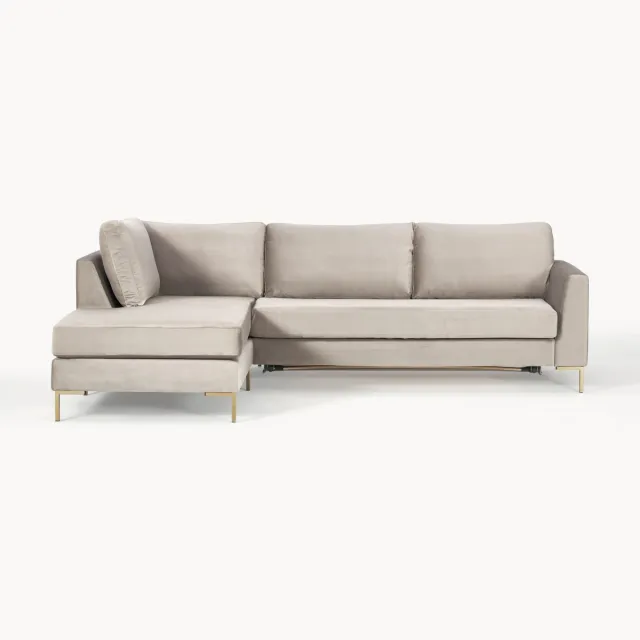 Westwing Collection Fluwelen slaapbank Luna (3-zits) met matras Taupe