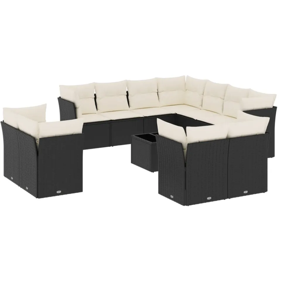 vidaXL 12-delige Loungeset met kussens poly rattan zwart