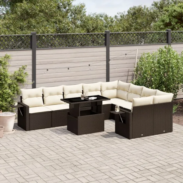 vidaXL 10-delige Loungeset met kussens poly rattan bruin, foto 2