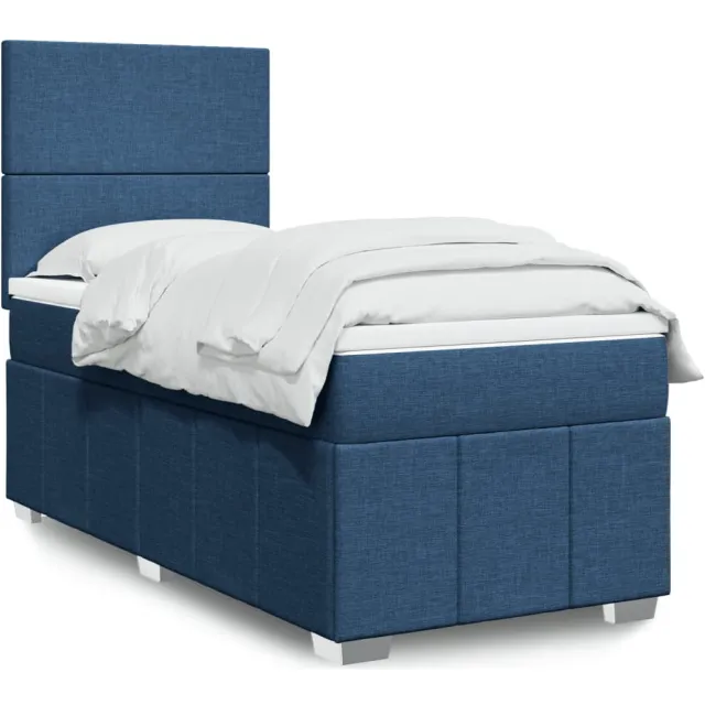 vidaXL Boxspring met matras stof blauw 90x200 cm