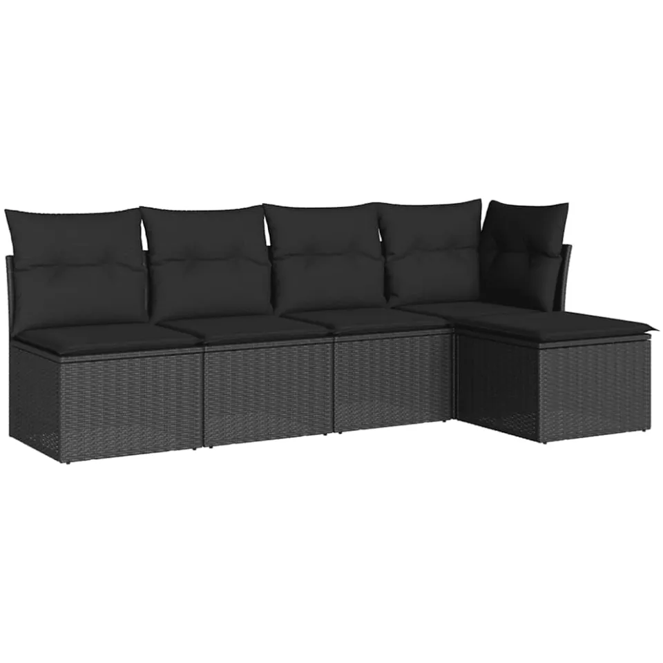vidaXL 5-delige Loungeset met kussens poly rattan zwart, foto 3
