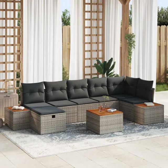 vidaXL Tuinbankenset 8 st Grijs poly rattan