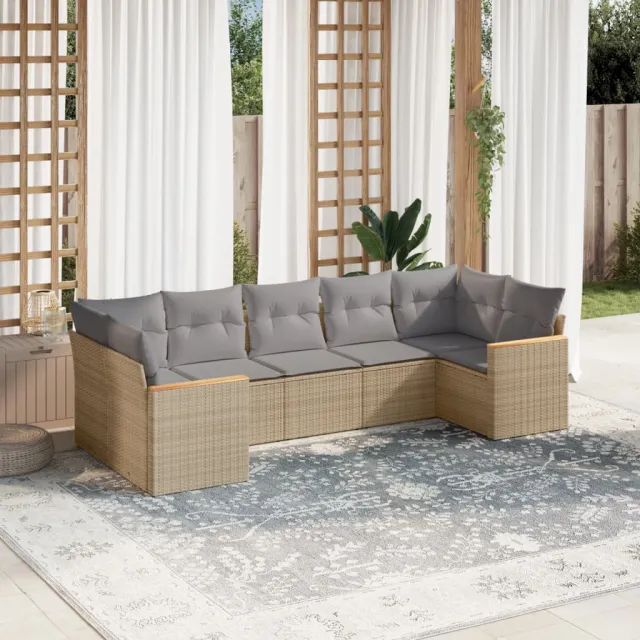 vidaXL 7-delige Loungeset met kussens poly rattan beige, foto 2