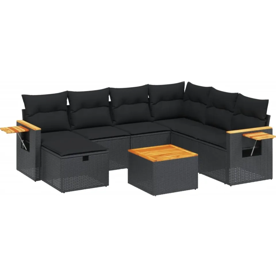 vidaXL 8-delige Loungeset met kussens poly rattan zwart