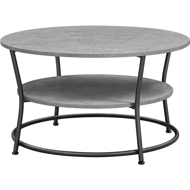 Songmics Salontafel – Rond – Met plank – Industrieel design – Hout/Metaal Grijs