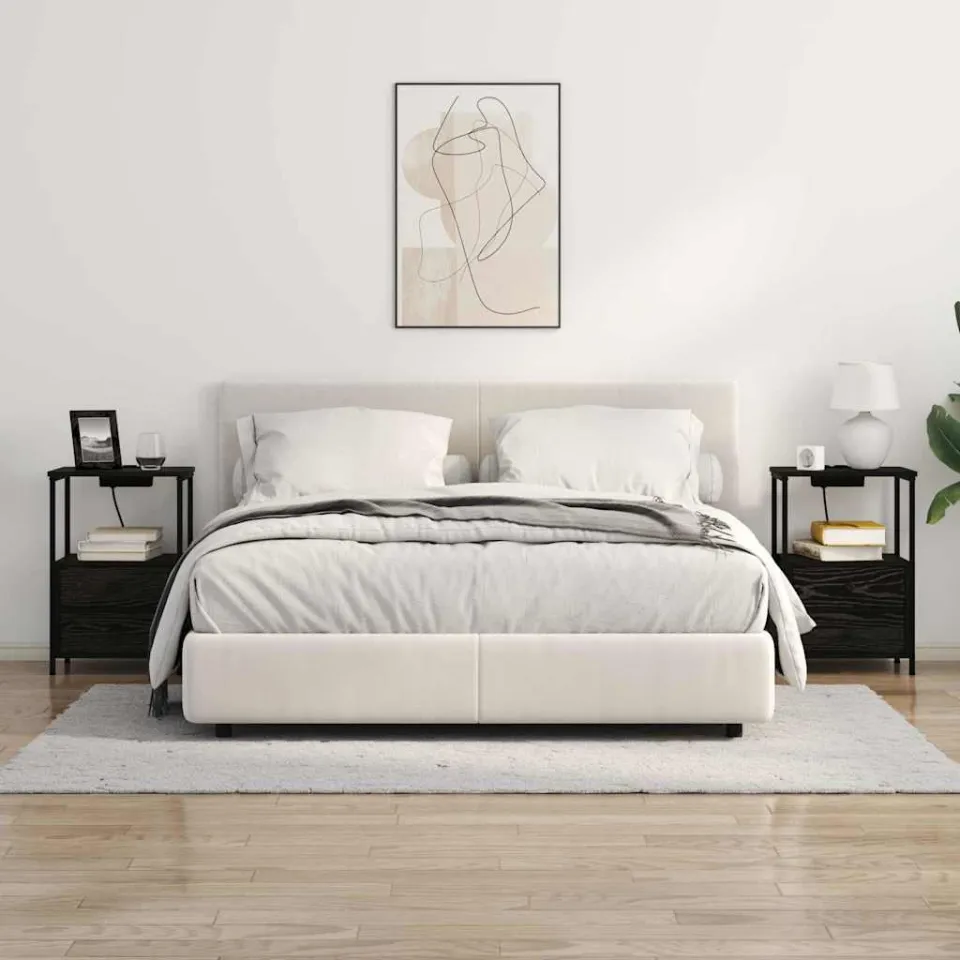 vidaXL Nachtkastje Zwart Eiken 40 x 31 x 60 cm Bewerkt hout, foto 3