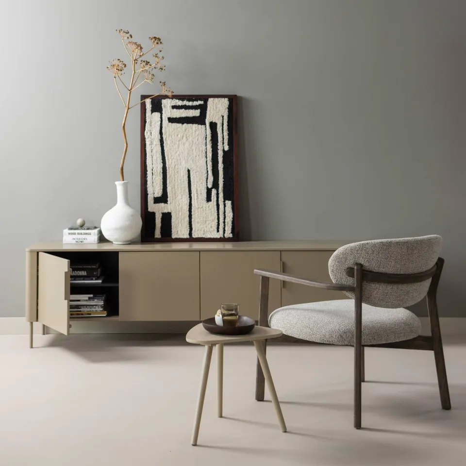 WOOOD Udar Fauteuil Met Houten Frame - Polyester - Naturel, foto 4