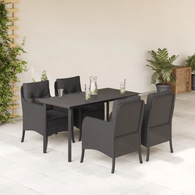 vidaXL 5-delige Tuinset met kussens poly rattan zwart, foto 2