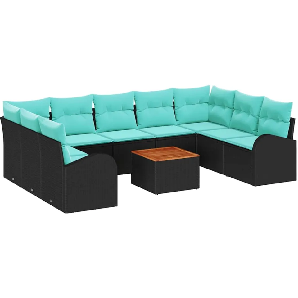 vidaXL Tuinbankenset 10 st Zwart en Turquoise poly rattan