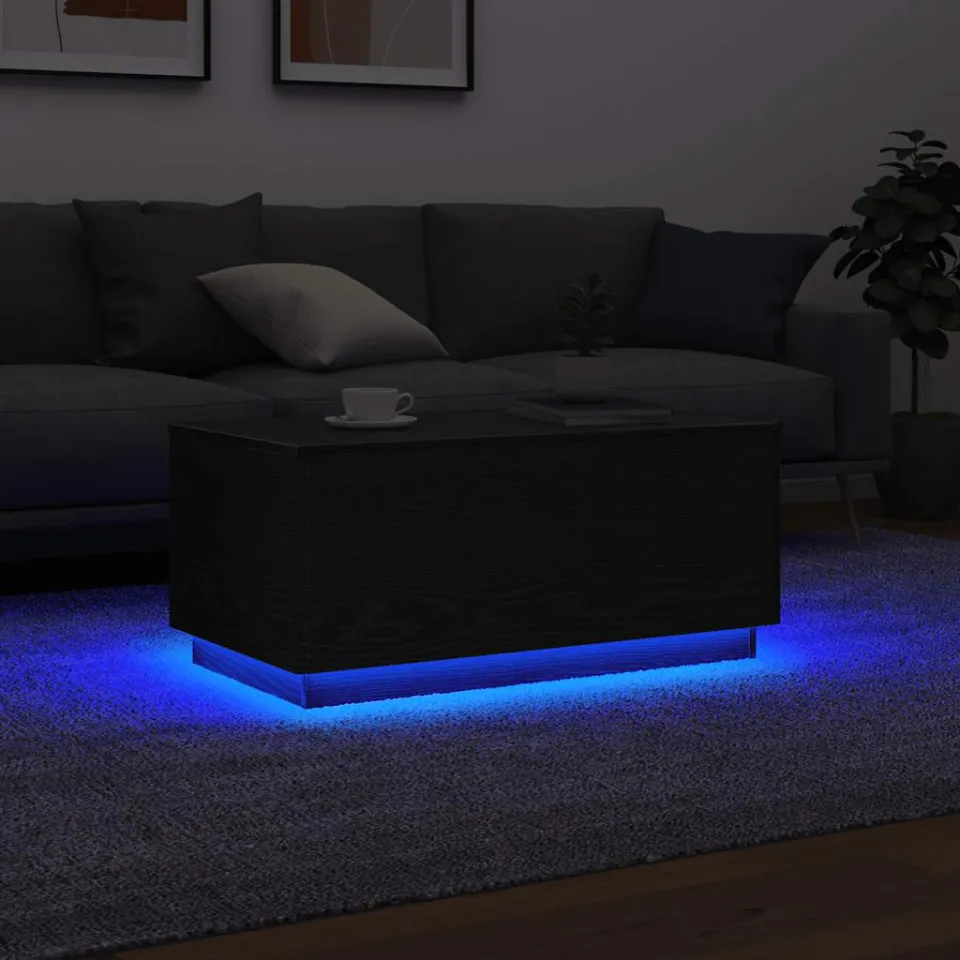vidaXL Salontafel met LED-verlichting 90x50x40 cm zwart eiken, foto 5