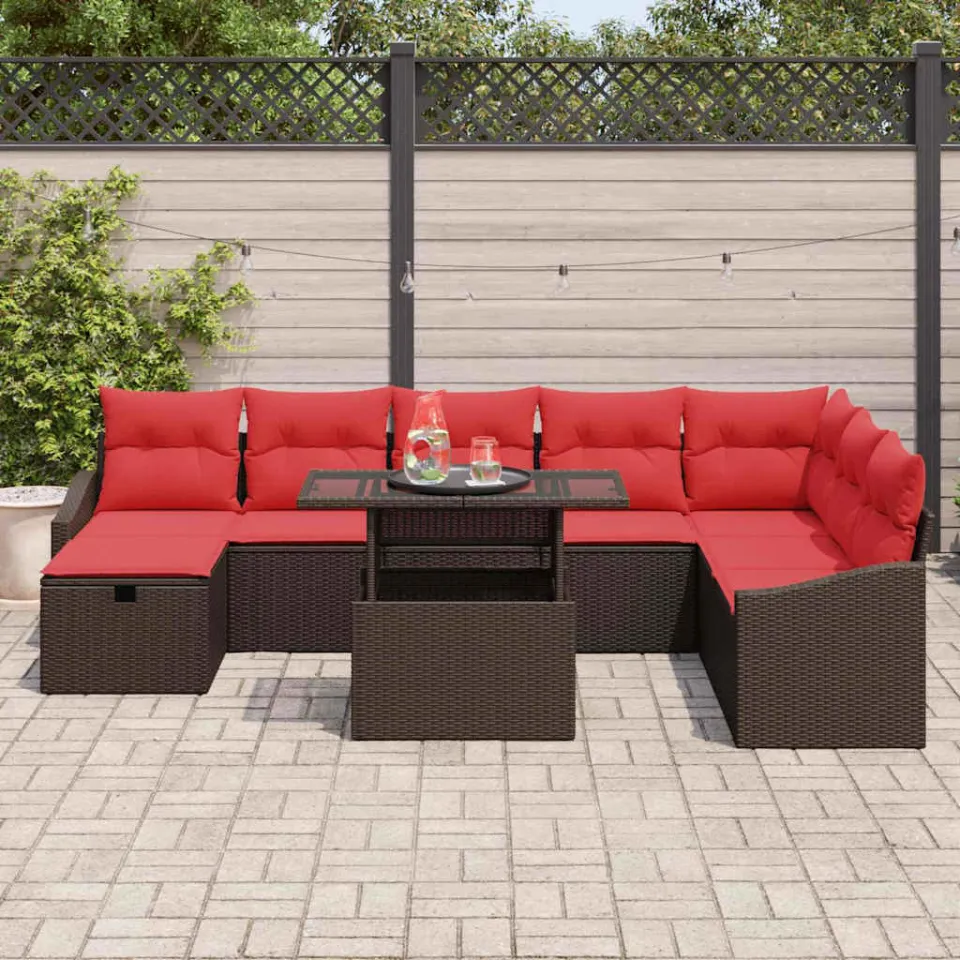 vidaXL Tuin Sofa Set 9 st poly rattan zwart, foto 2