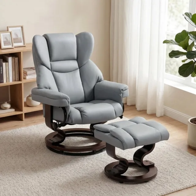 HAUSS SPOLE Relaxfauteuil - Draaibare Fauteuil Met Voetenbank - Handmatig Verstelbare Rugleuning - Voor Woonkamer - Kunstleer Lichtgrijs
