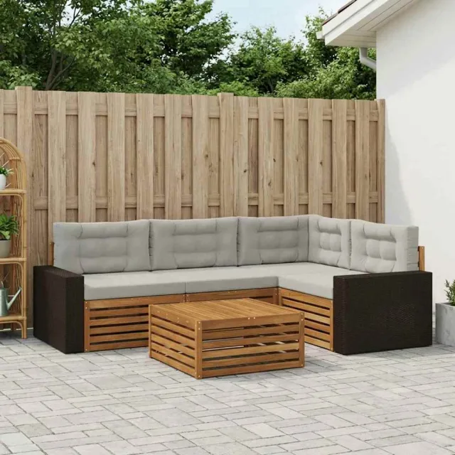vidaXL Buiten bankenset 5 st 4-zits Naturel en lichtgrijs Bruin