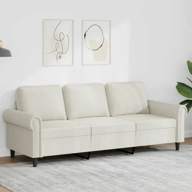 vidaXL Driezitsbank 180 cm fluweel crèmekleurig