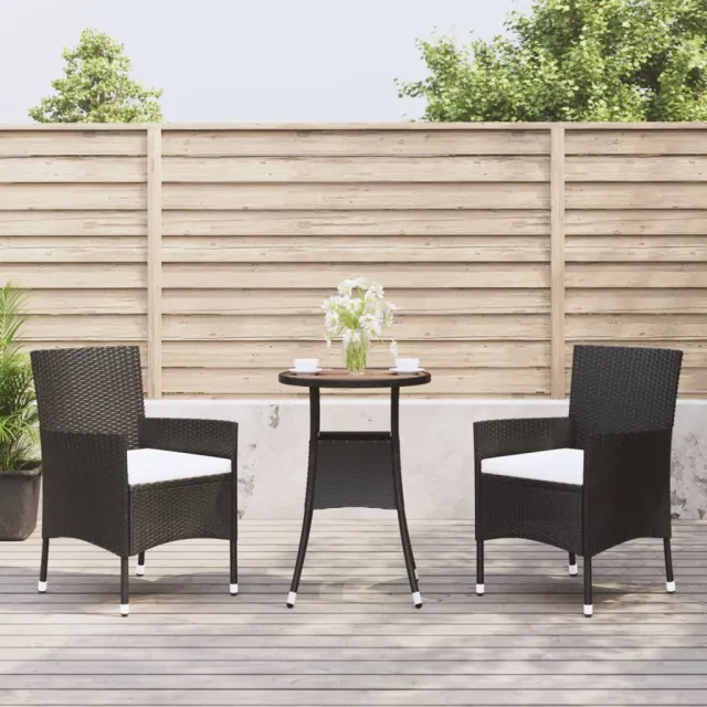 vidaXL 3-delige Bistroset met kussens poly rattan zwart, foto 2