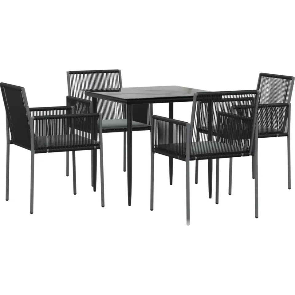 vidaXL 5-delige Tuinset met kussens poly rattan en staal zwart