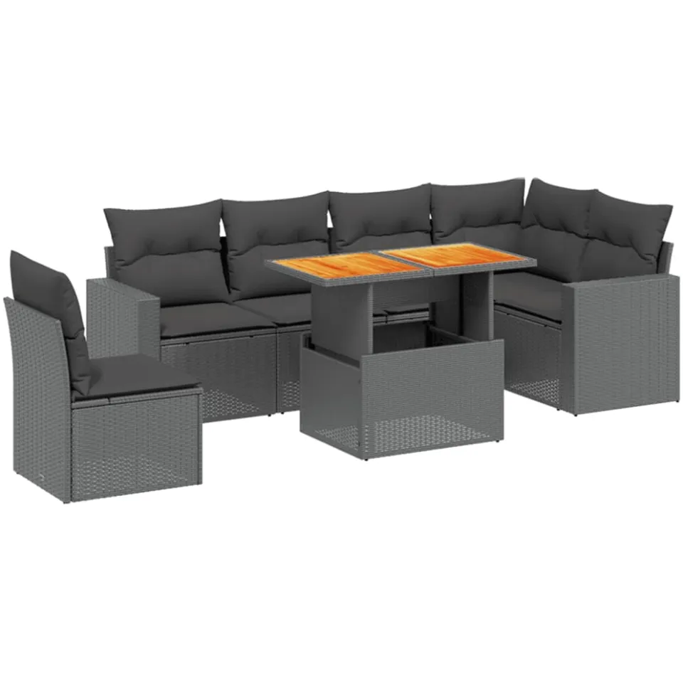 vidaXL 7-delige Loungeset met kussens poly rattan zwart