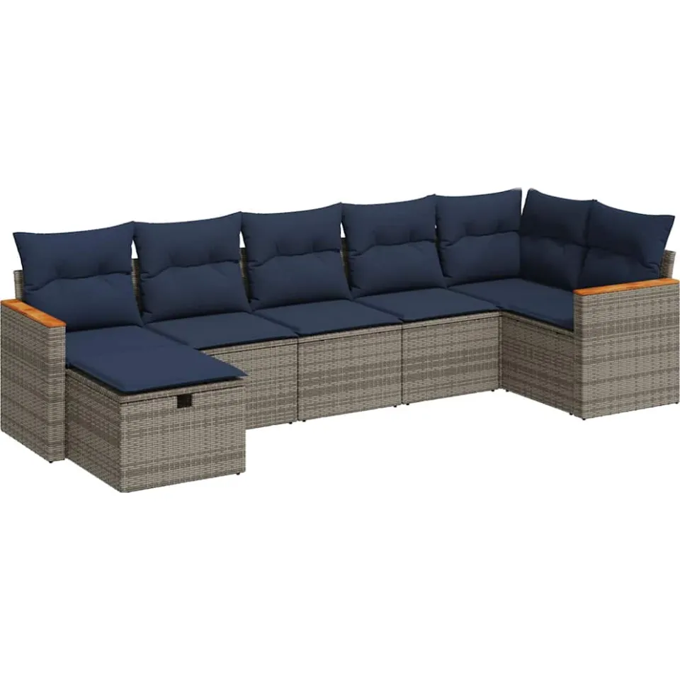 vidaXL 7-delige Loungeset met kussens poly rattan grijs, foto 3