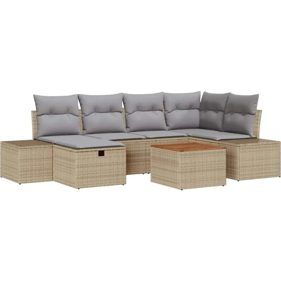 vidaXL Tuinbankenset 7 st Beige Poly riet