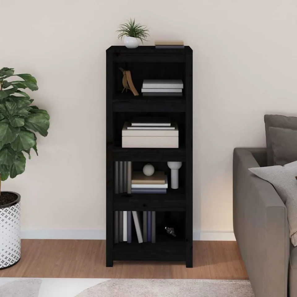 vidaXL Boekenkast 50x35x125,5 cm massief grenenhout zwart, foto 4
