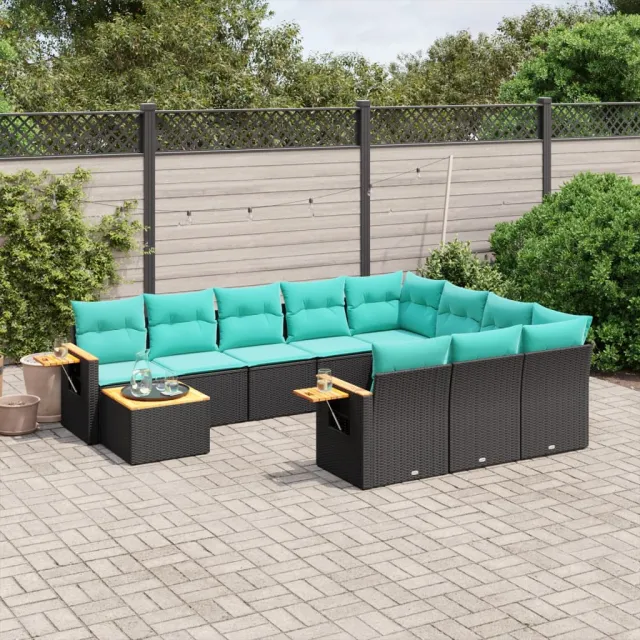 vidaXL 11-delige Loungeset met kussens poly rattan zwart, foto 2