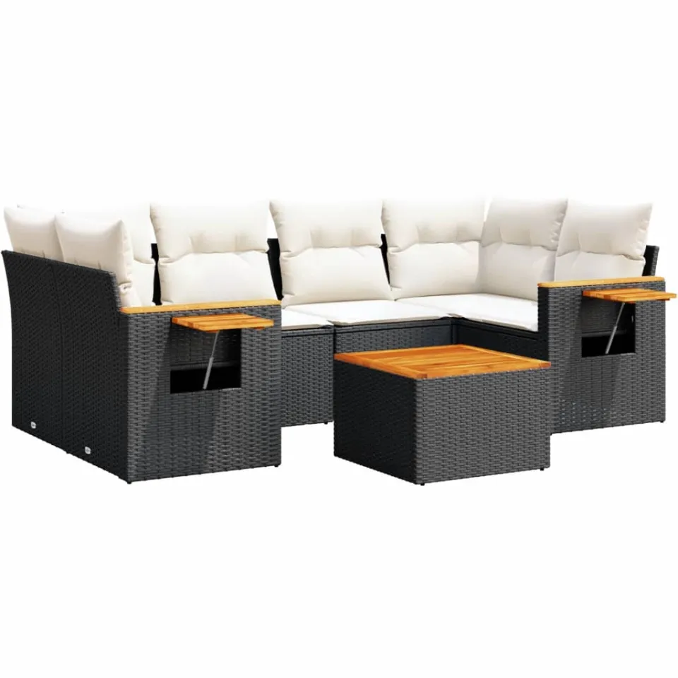 vidaXL 7-delige Loungeset met kussens poly rattan zwart