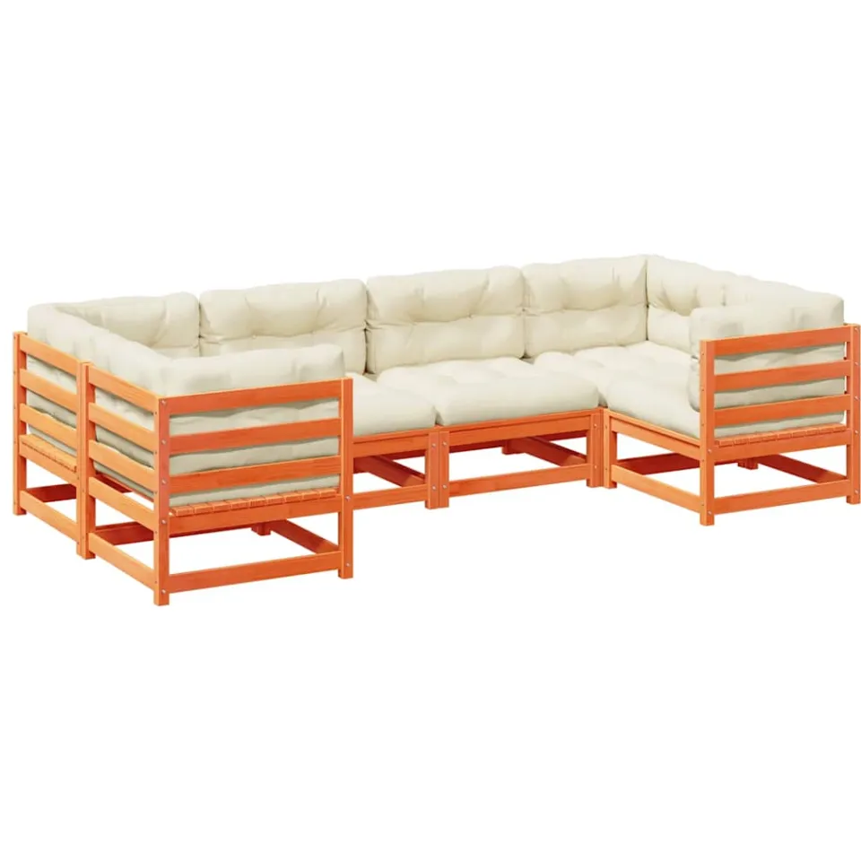 vidaXL 6-delige Loungeset met kussens massief grenenhout wasbruin