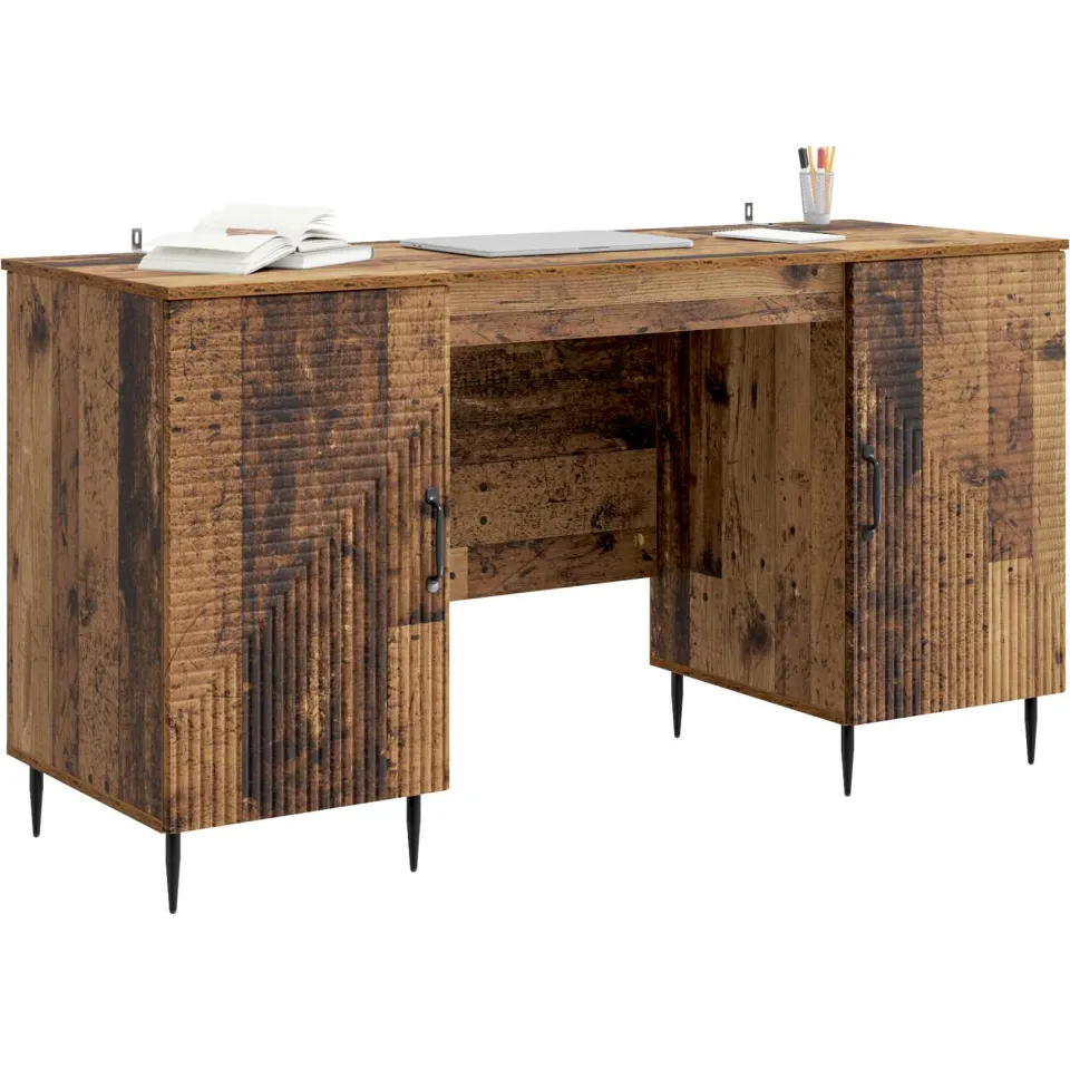 vidaXL Bureau Oud hout 142,5 x 50 x 75 cm Bewerkt hout Bruin