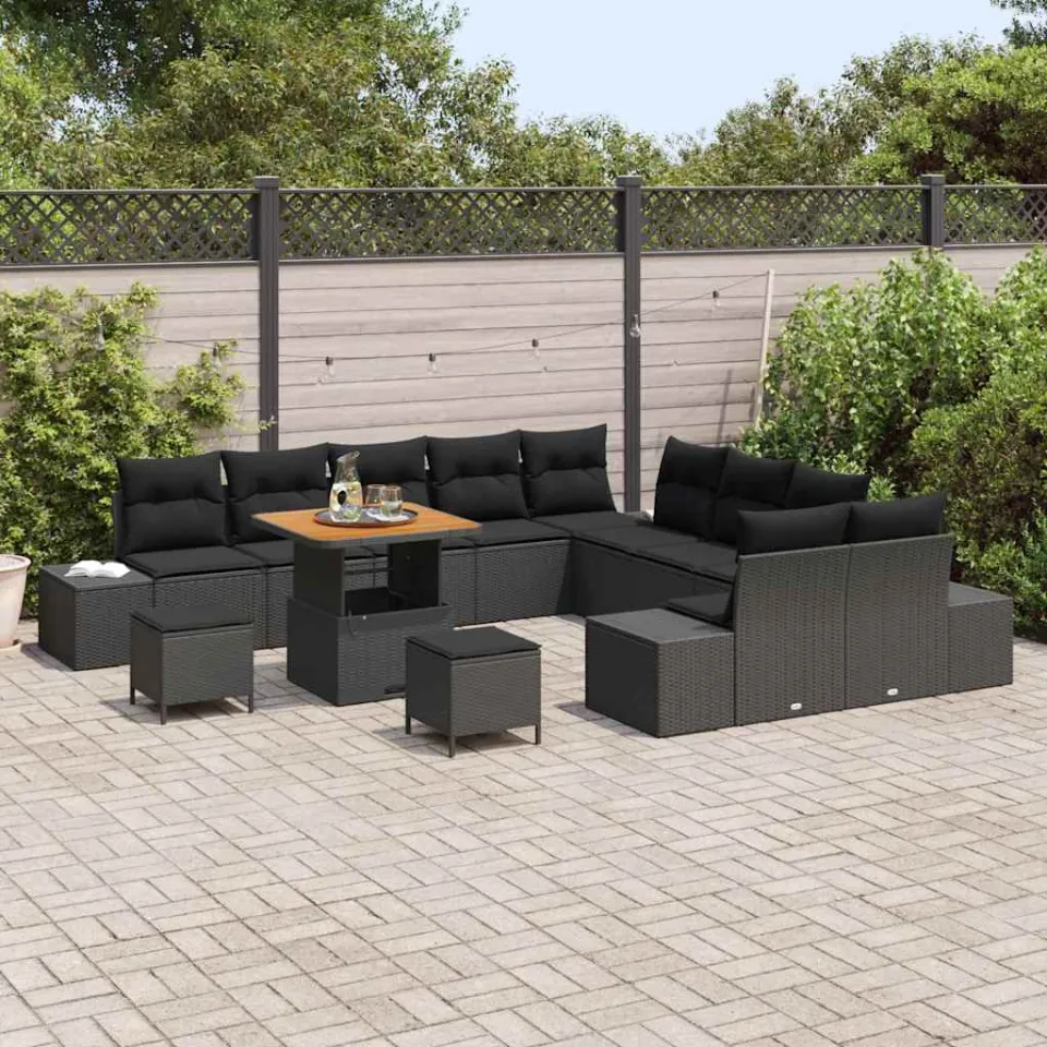 vidaXL Tuinbankenset 13 st Zwart poly rattan, foto 3