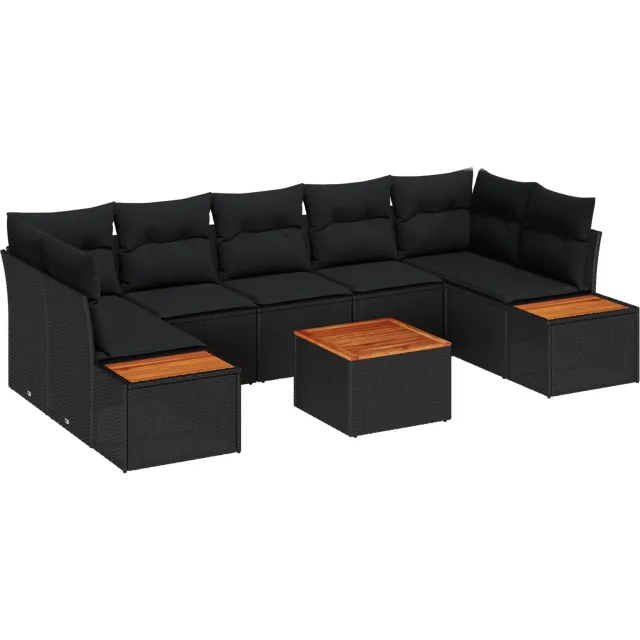 vidaXL Tuinbankenset 8 st Zwart Poly riet