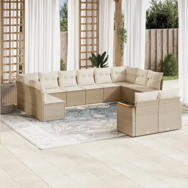 vidaXL 12-delige Loungeset met kussens poly rattan beige, foto 2