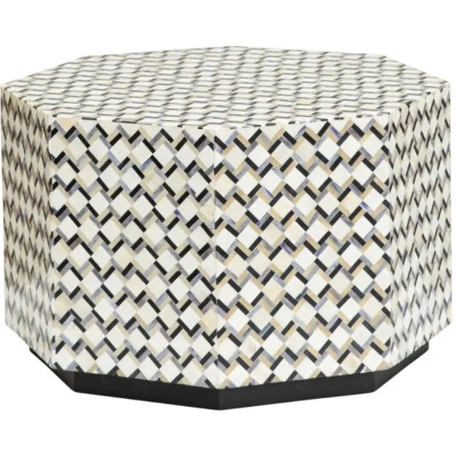 Tower Living Bijzettafel Brendola - Achthoek Wit/Zwart Bone inlay - 60x60x40cm