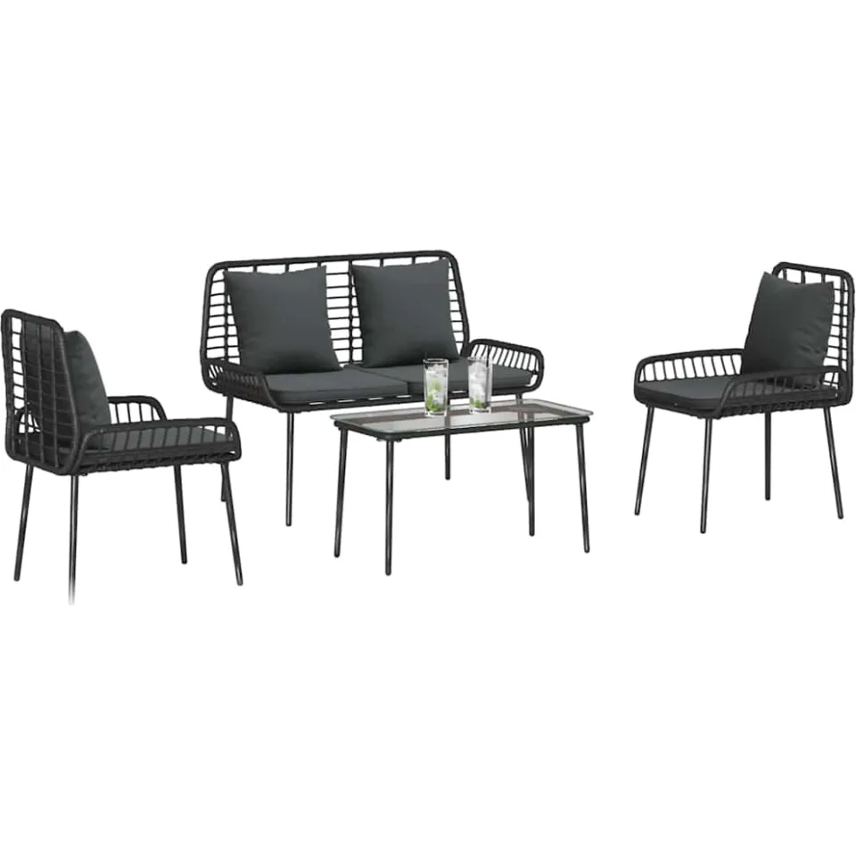 vidaXL Tuinmeubelset 4 st Zwart en Crème poly rattan