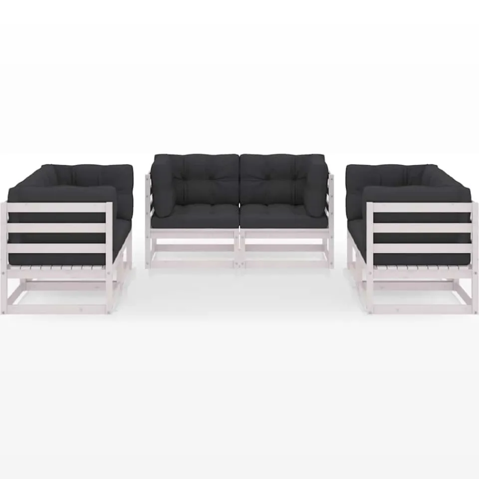 vidaXL 6-delige Loungeset met kussens massief grenenhout wit, foto 3