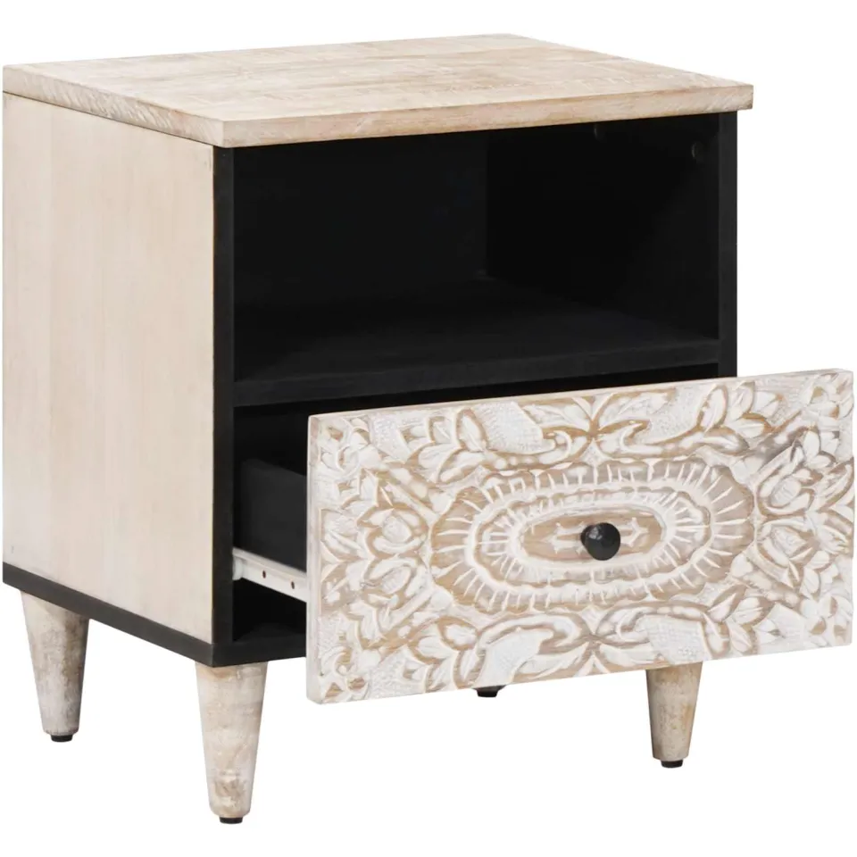 vidaXL Bed kast met lade Wit 40 x 33 x 46 cm Massief Mango Hout, foto 2