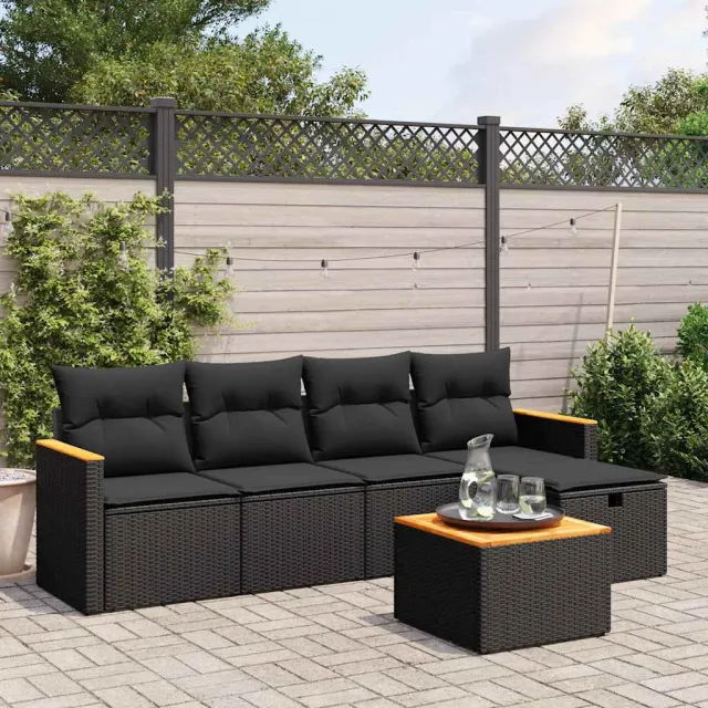 vidaXL 6-delige Loungeset met kussens poly rattan zwart, foto 2