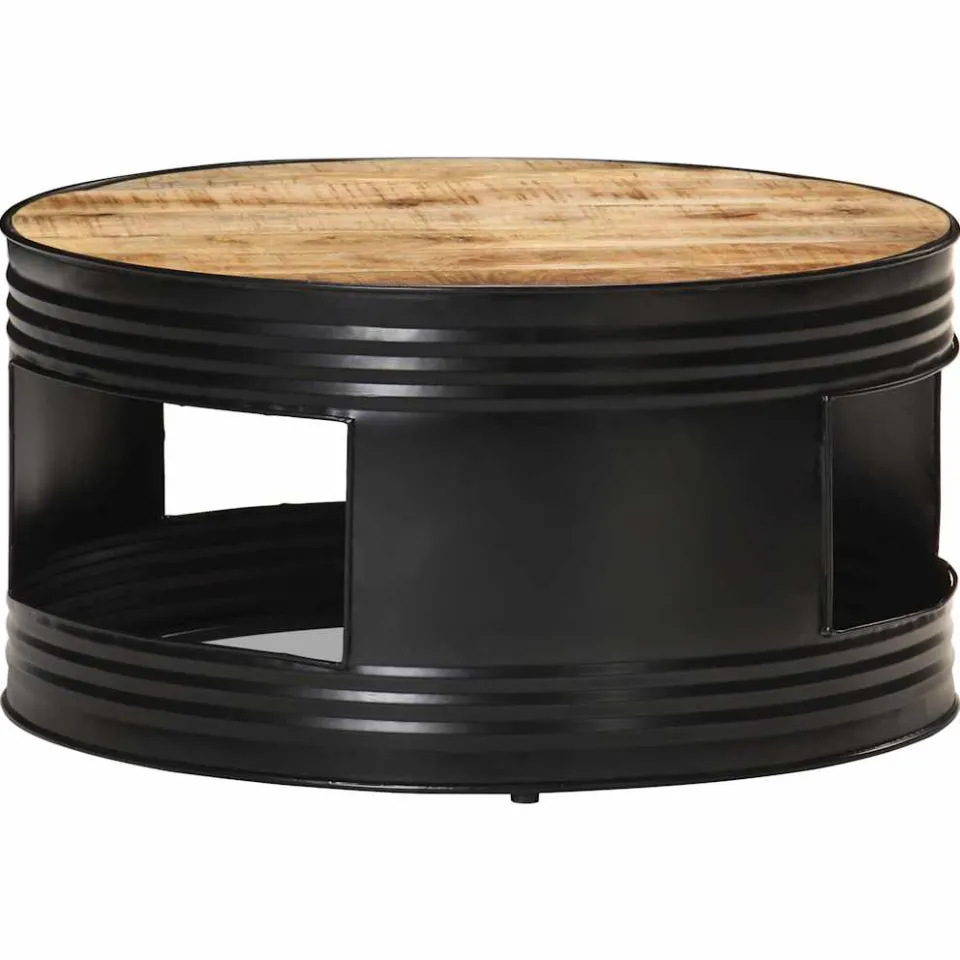 vidaXL Salontafel 68x68x36 cm massief ruw mangohout zwart, foto 2