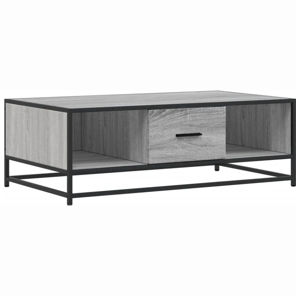 vidaXL Salontafel 100x57x35 cm bewerkt hout en metaal grijs sonoma