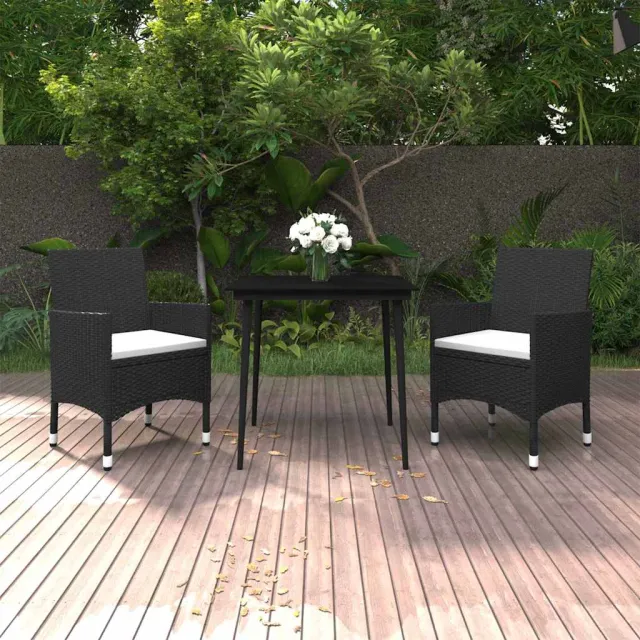 vidaXL 3-delige Tuinset met kussens poly rattan en glas zwart, foto 2