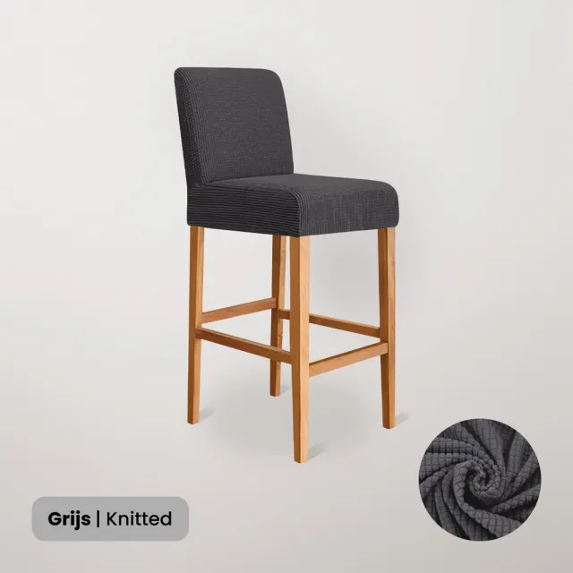 BankhoesDiscounter Knitted Barstoel Hoes – Barkruk Hoes – Grijs – Barstoel – Barkruk Beschermer – Hoes Voor Barstoel