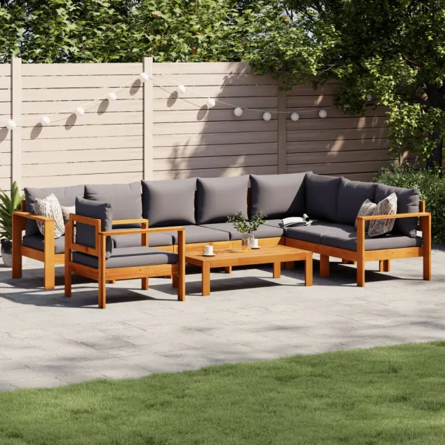vidaXL 6-delige Loungeset met kussens massief acaciahout grijs, foto 2