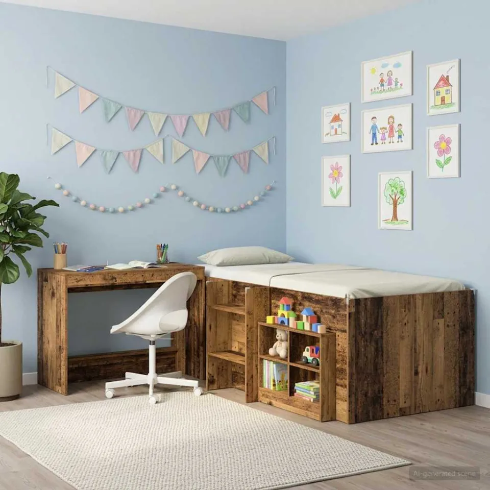 vidaXL Bed Bureau Oud hout Bewerkt hout 100 x 45 x 75 cm bruin, foto 2