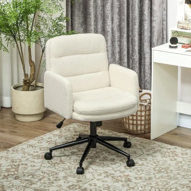 Wishdor Bureaustoel met vaste armleuningen - draaibaar en in hoogte verstelbaar - zachte stof - cremewit - 61,5 x 65 x 91-101 cm Cream White