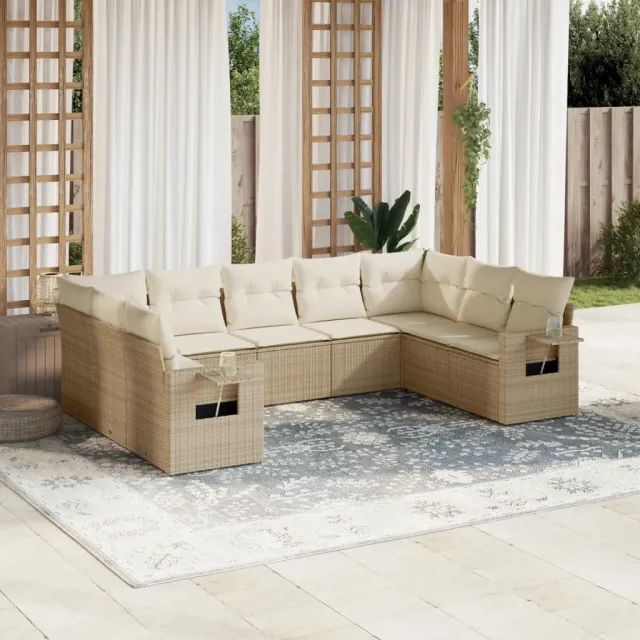 vidaXL 9-delige Loungeset met kussens poly rattan beige, foto 2