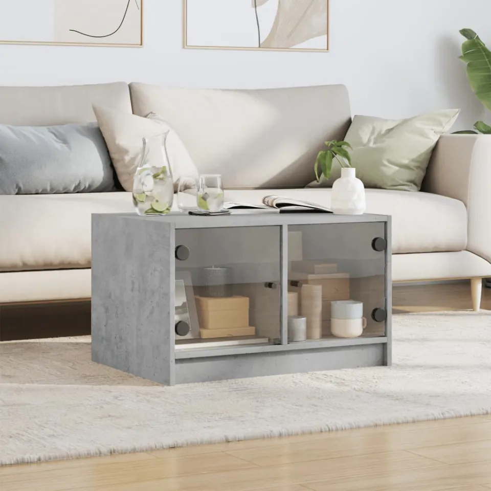 vidaXL Salontafel met glazen deuren 68x50x42 cm grijs sonoma eiken, foto 3