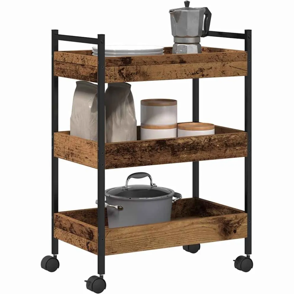 vidaXL Keuken Trolley Oud hout 50 x 30 x 70 cm Bewerkt hout Bruin